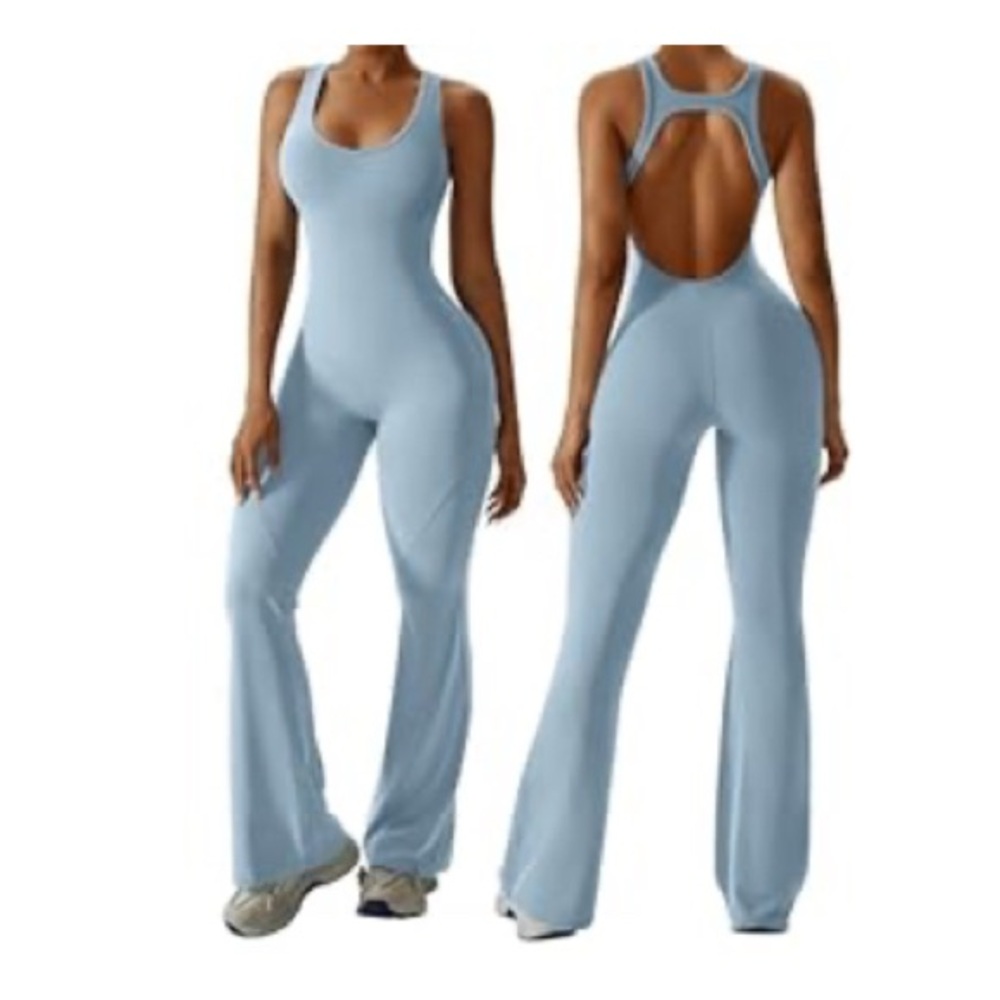 Flare Workout Jumpsuit with Built-in Bra
